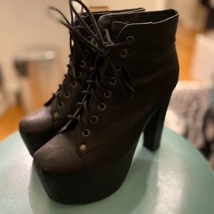 Jeffrey Campbell Litas Leather Black Heeled Bootie